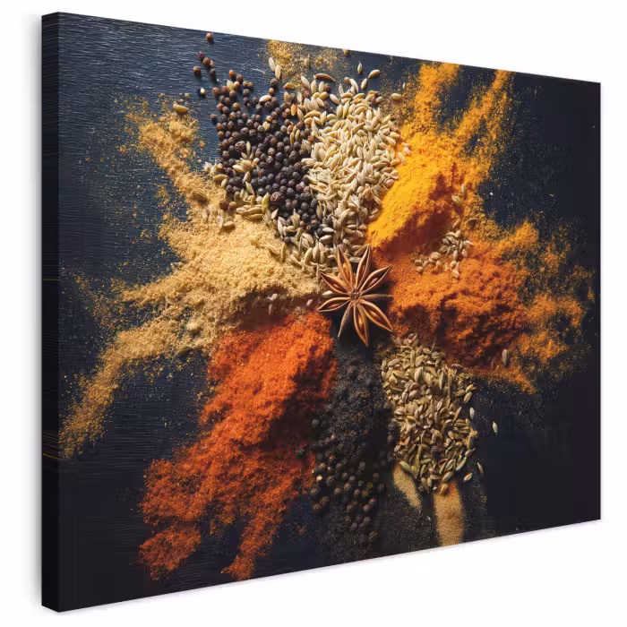 Leinwandbild - Gewürze - Explosion - Orange