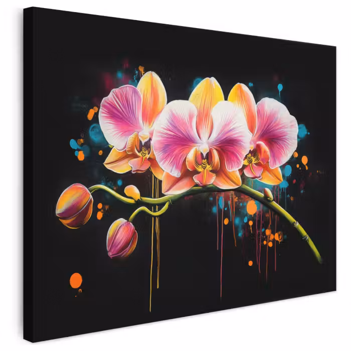 Leinwandbild - Orchidee - Graffiti - Farbenfroh - Blumen - Abstrakt