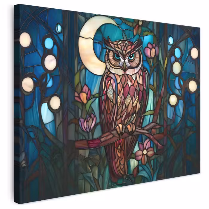 Leinwandbild - Eule - Mosaik - Mond - Nacht