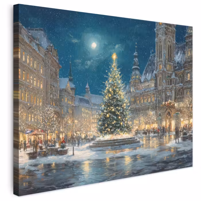 Leinwandbild - Heiligabend - Town Square - Mehrfarbig