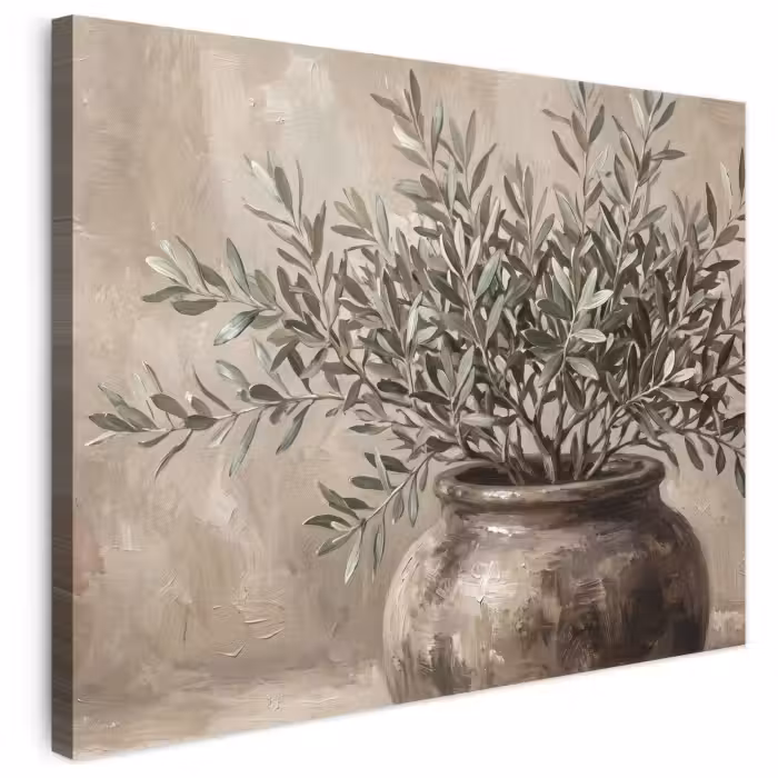 Leinwandbild - Olivenpflanze - Tontopf - Abstrakt - Beige