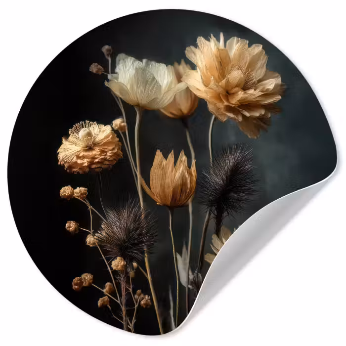 Runde Tapete - Blumenstrauß - Blumen - Licht - Schwarz