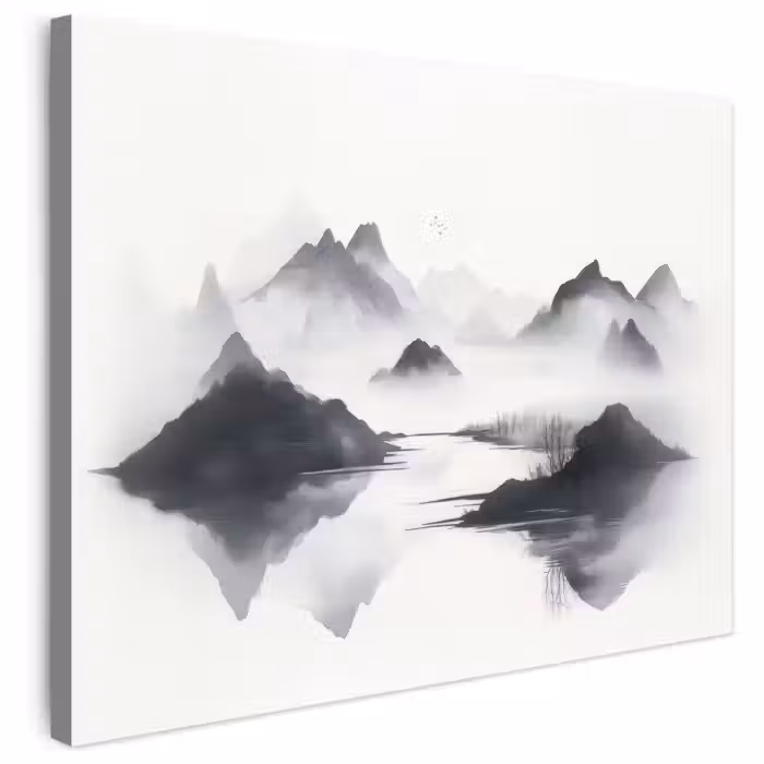 Leinwandbild - Berge - Neblig - Wasser - Weiß