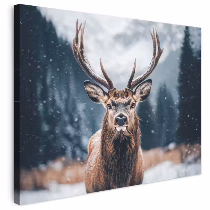 Leinwandbild - Hirsche - Tiere - Landschaft - Winter - Schnee
