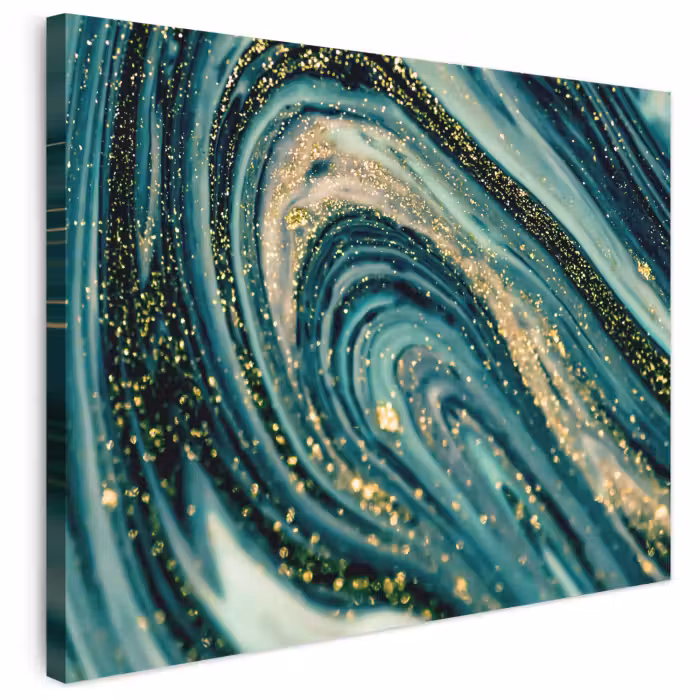 Leinwandbild - Marmoroptik - Luxus - Gold - Türkis - Glitzer