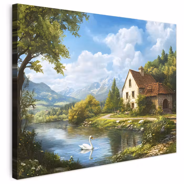 Leinwandbild - Schwan - Bäume - Ruhe