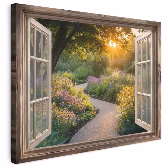 Leinwandbild - Aussicht - Blumen - Natur - Sonne - Weg