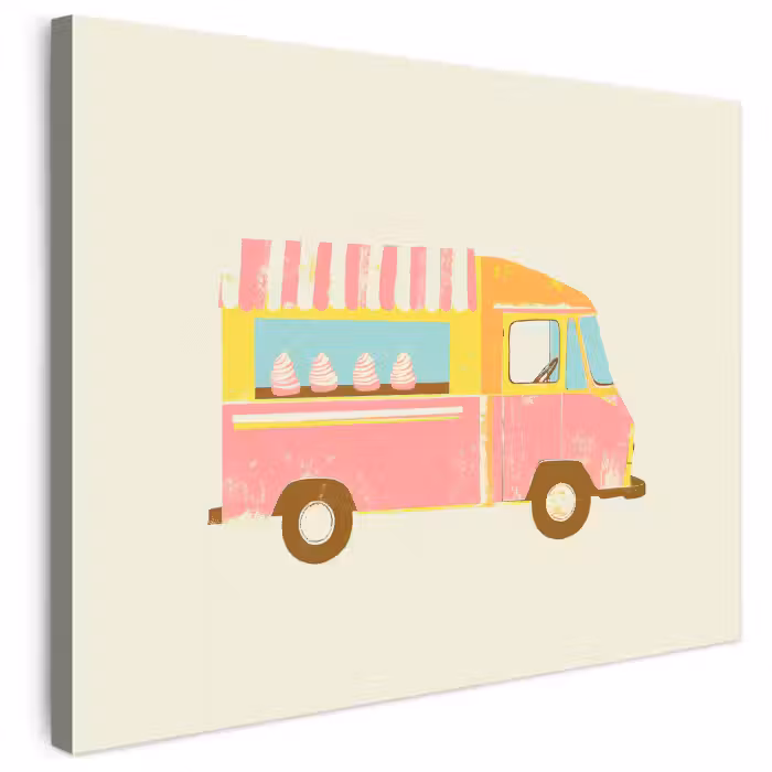 Leinwandbild - Eiscreme-Wagen - Retro - Softeis - Rosa