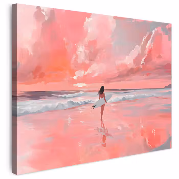 Leinwandbild - Rosa - Surfen - Meer