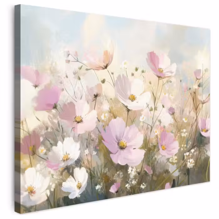 Leinwandbild - Blumenfeld - Helle Farbtöne - Gemalt