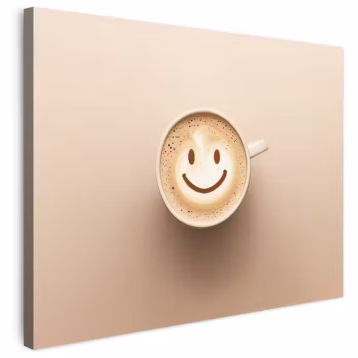 Leinwandbild - Kaffee - Milchschaum - Lächeln - Beige