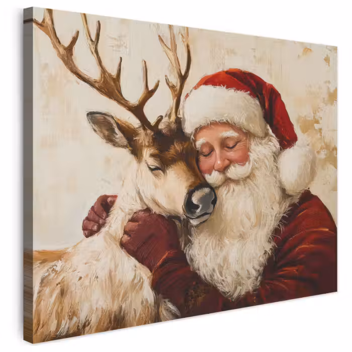 Leinwandbild - Weihnachtsmann - Rentier - Weihnachten