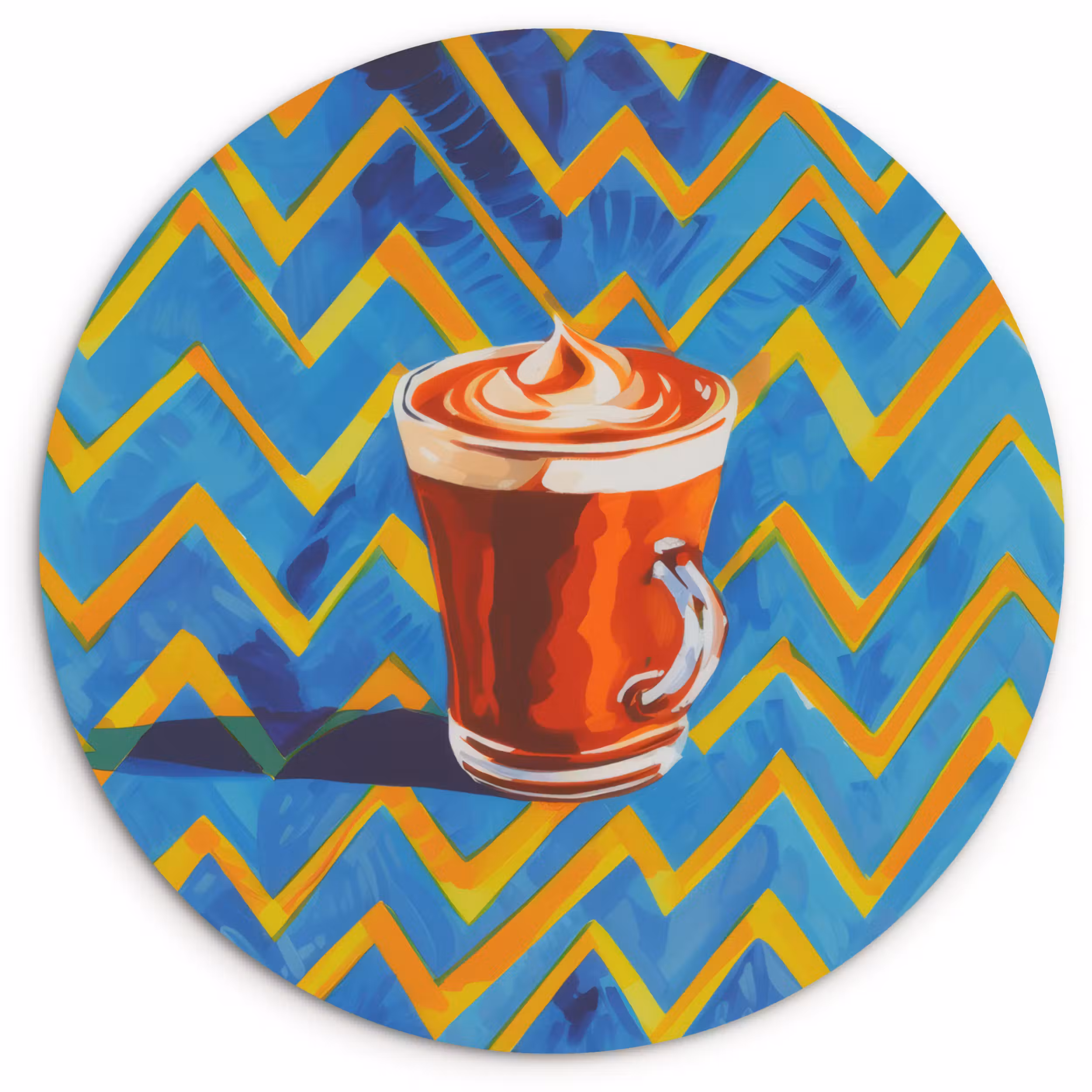 Glasbild Rund - Becher - Kaffee - Zickzack - Schlagsahne