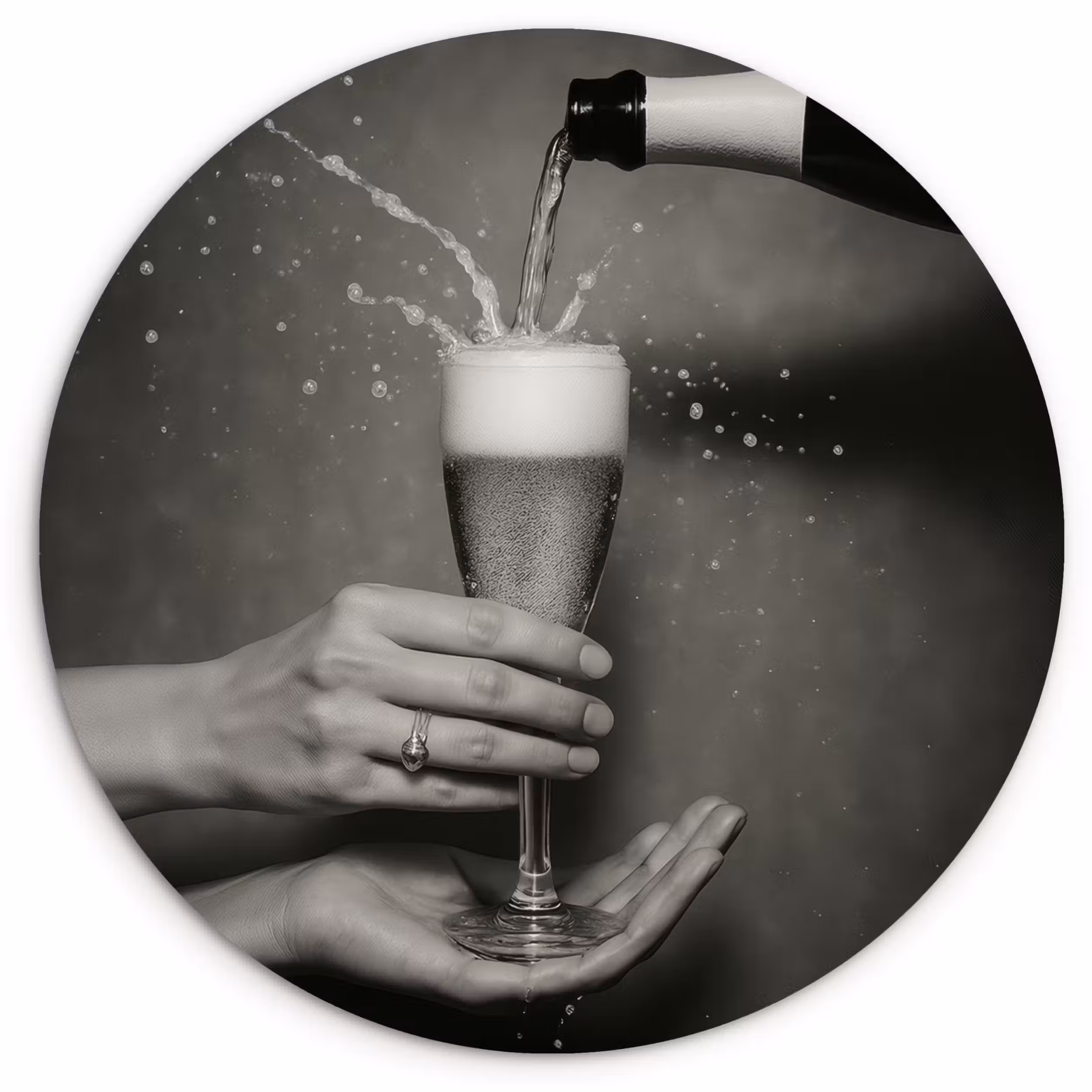 Glasbild Rund - Champagnerflasche - Glas - Minimalistisch - Spritzer