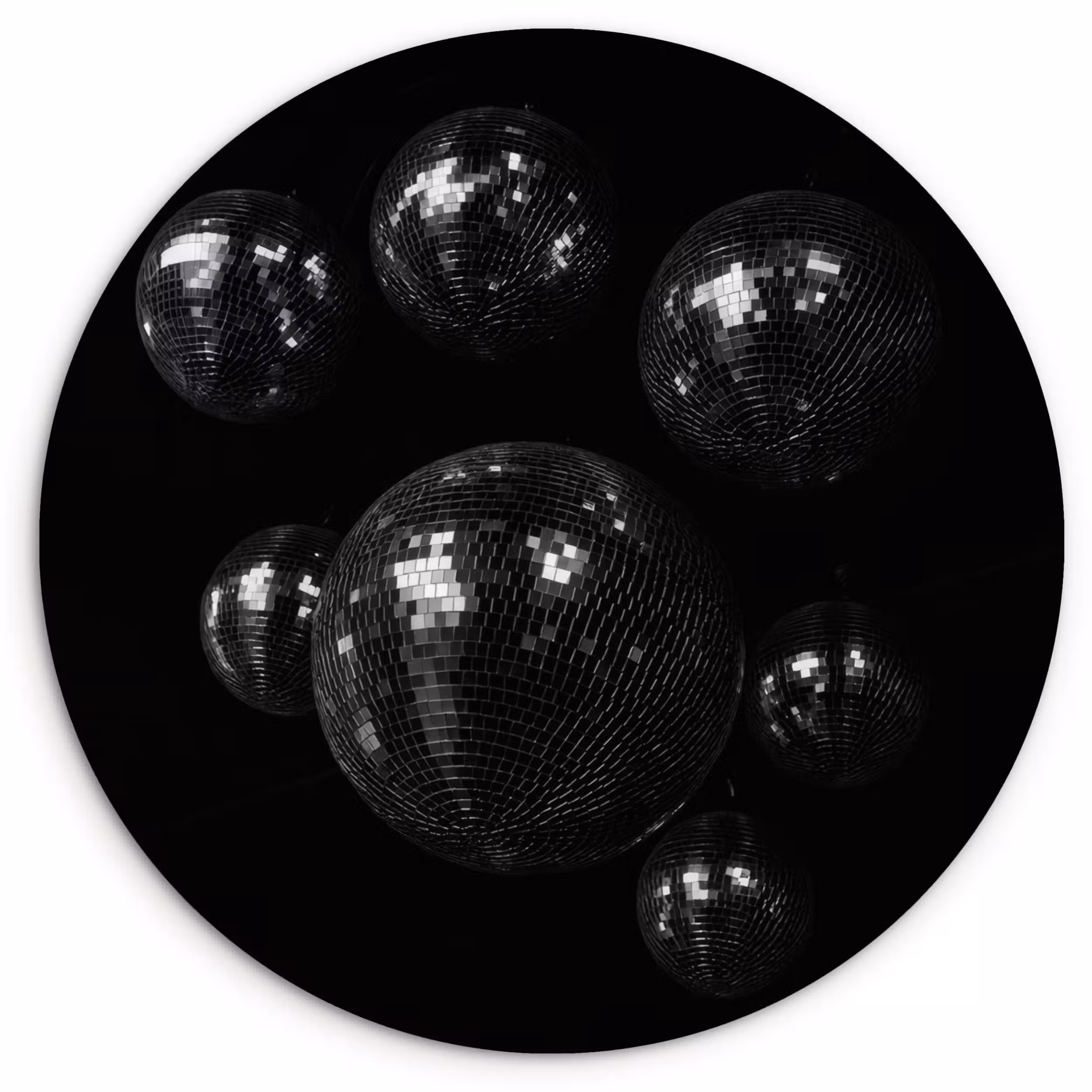 Glasbild Rund - Disco-Kugeln - Minimalistisch - Schwarz