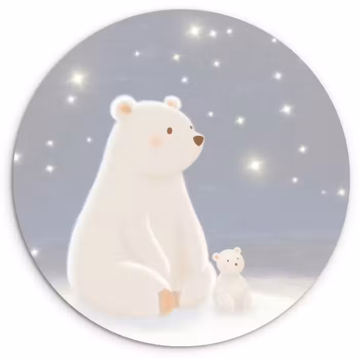 Glasbild Rund - Eisbär - Schnee - Sterne - Blau