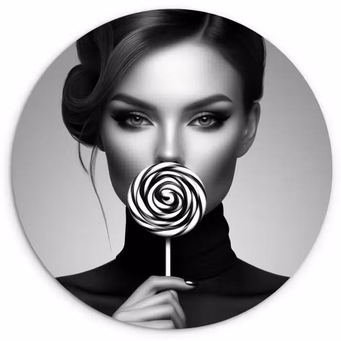 Glasbild Rund - Frau - Lolly - Schwarz