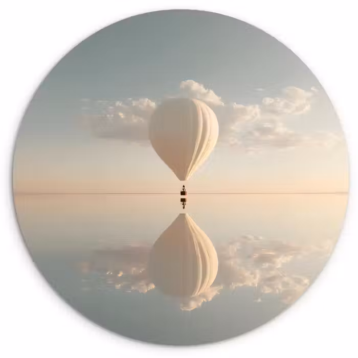 Glasbild Rund - Heißluftballon - Wolken - Wasser - Blau