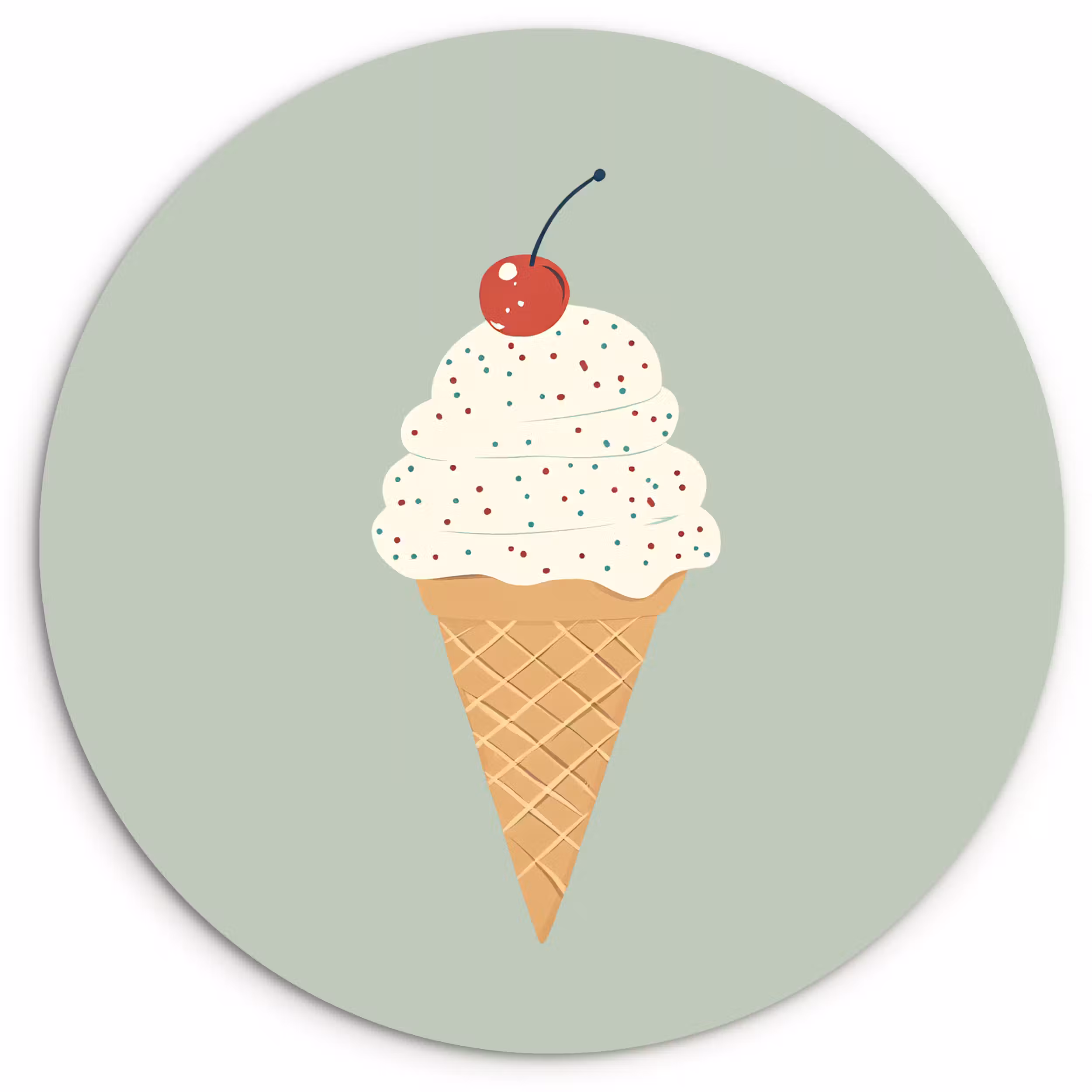 Glasbild Rund - Illustration - Eiscreme - Sprenkeln - Kirsche