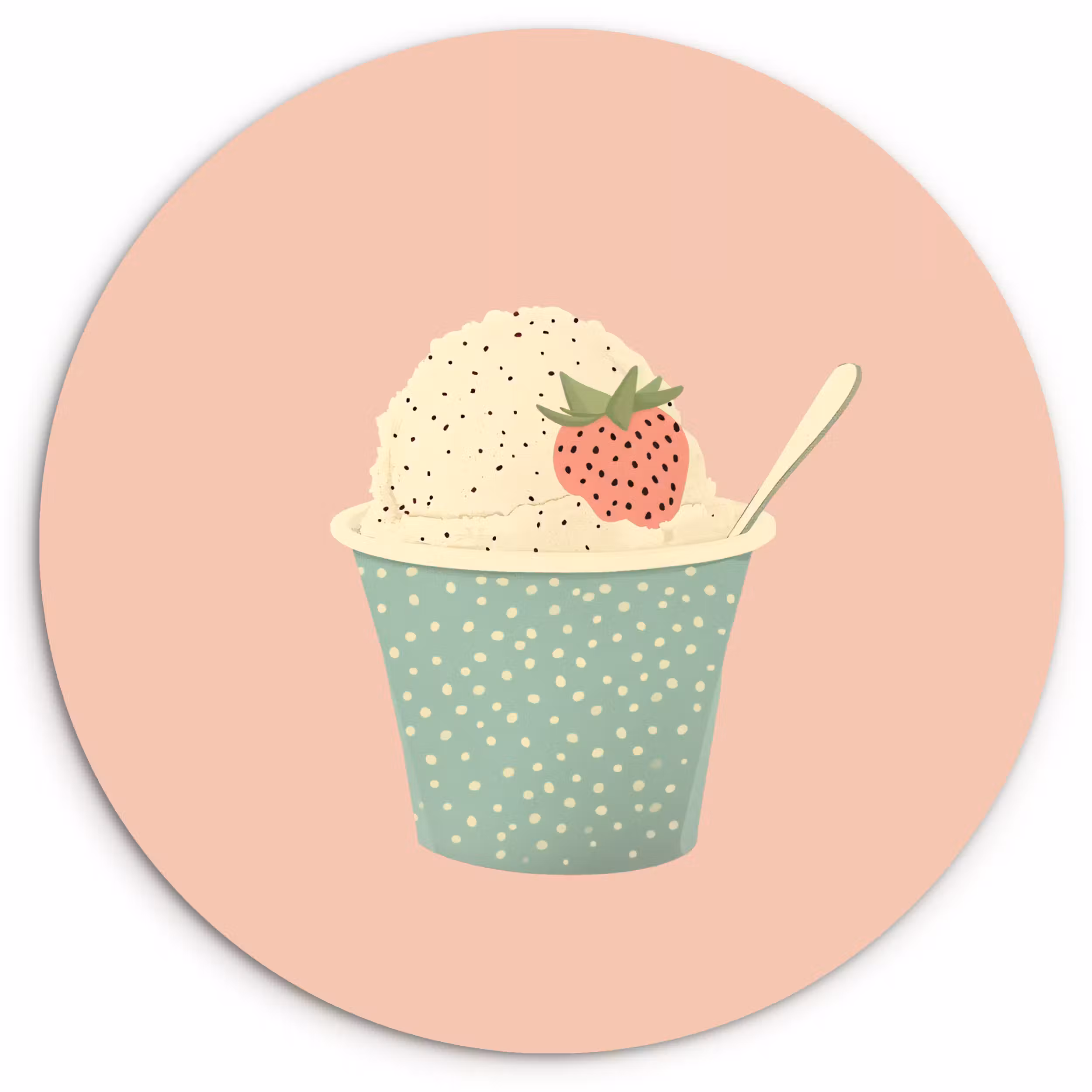 Glasbild Rund - Tablett - Eiscreme - Erdbeere - Rosa