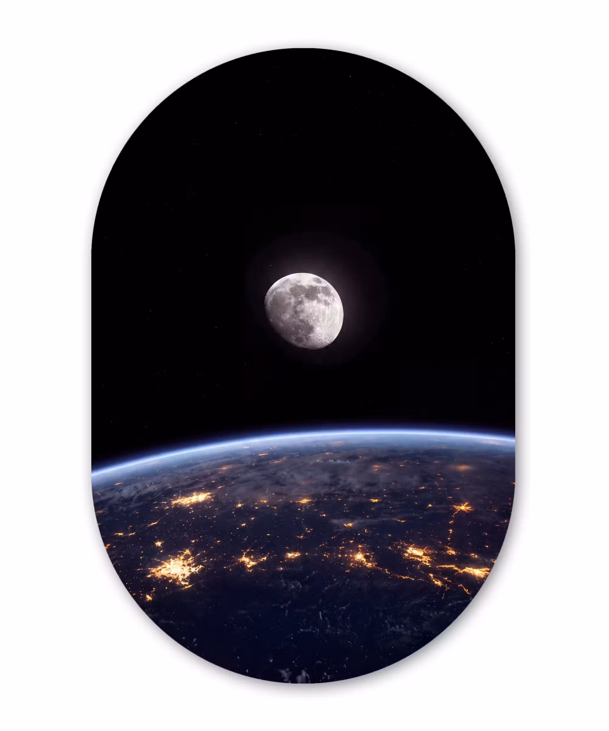 Alu-Dibond-Bild Oval - Erde – Nacht – Weltraum