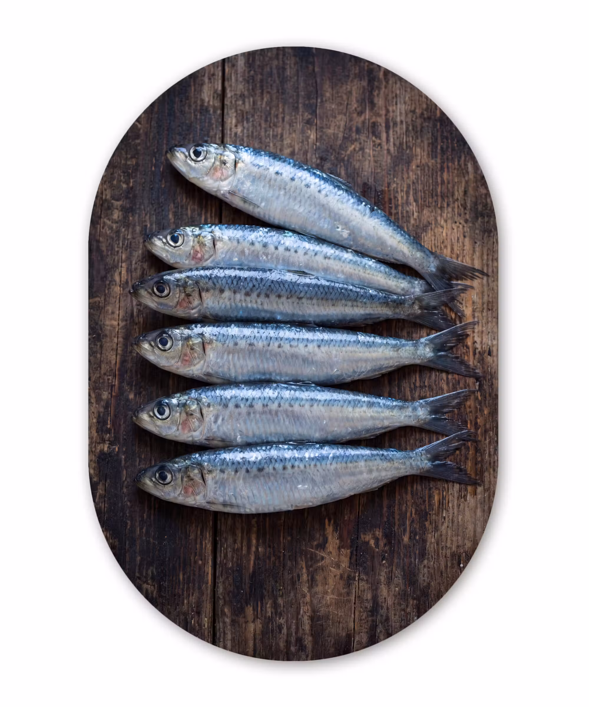 Alu-Dibond-Bild Oval - Fisch – Holz – Essen