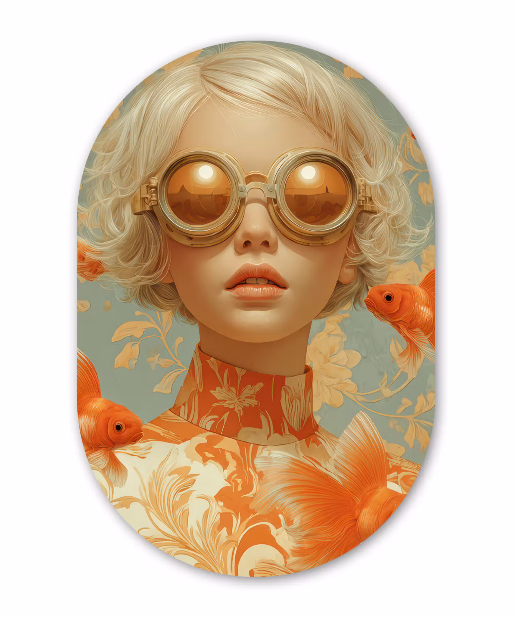 Alu-Dibond-Bild Oval - Goldfisch - Orange - Weiblich - Blond