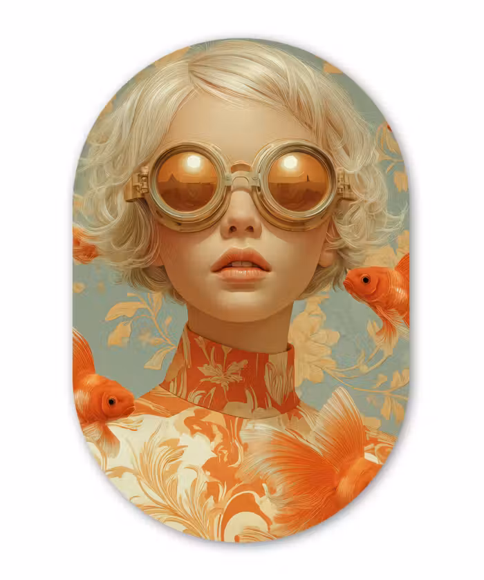 Alu-Dibond-Bild Oval - Goldfisch - Orange - Weiblich - Blond