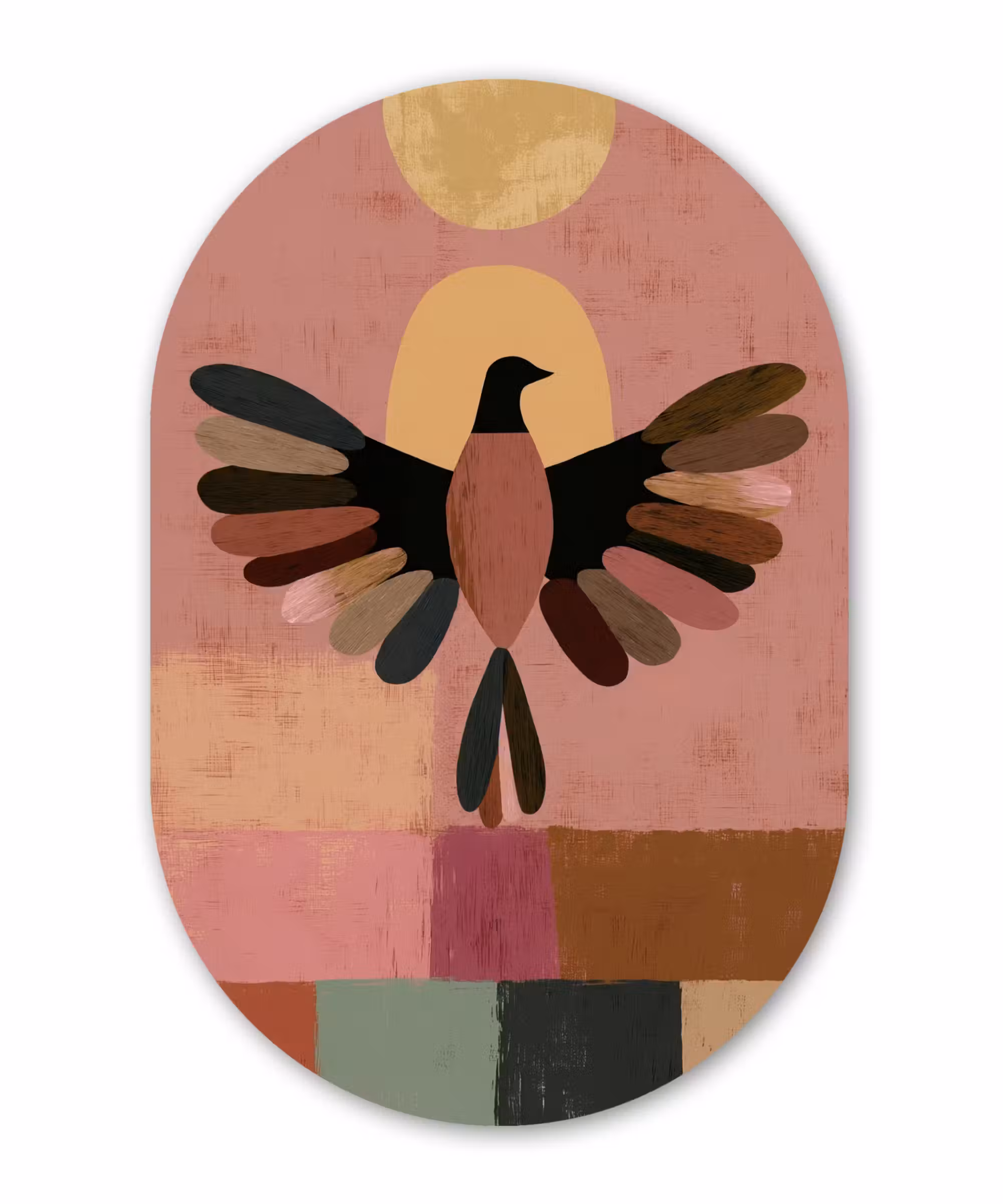 Alu-Dibond-Bild Oval - Illustration - Vogel - Ebenen - Farbenfroh