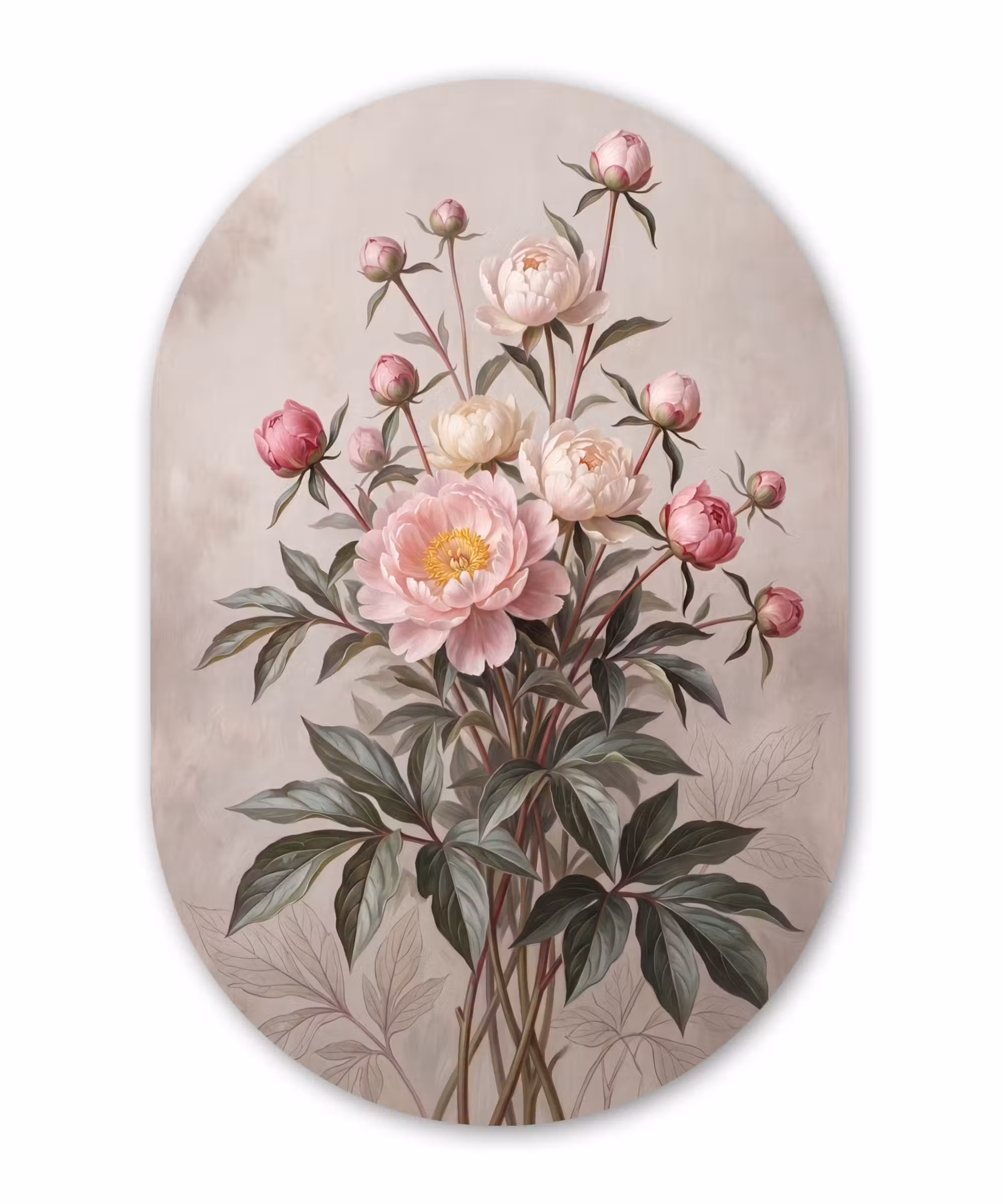 Alu-Dibond-Bild Oval - Pfingstrosen - Strauß - Rosa