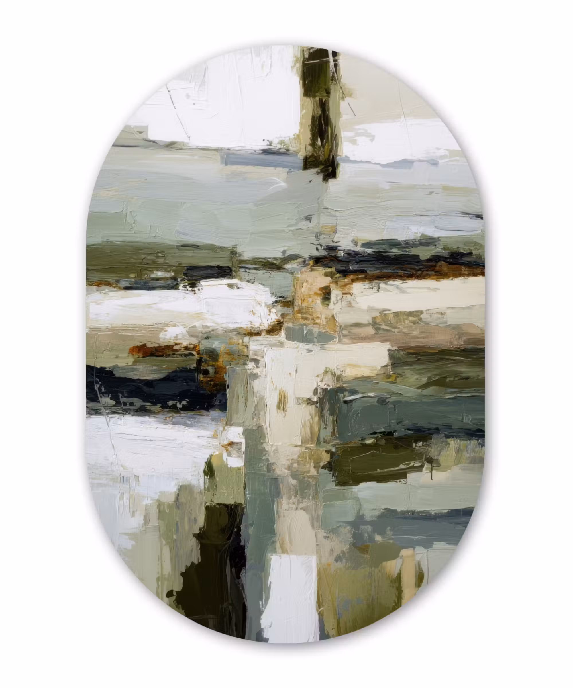 Alu-Dibond-Bild Oval - Pinselstriche - Grün - Abstrakt - Japandi
