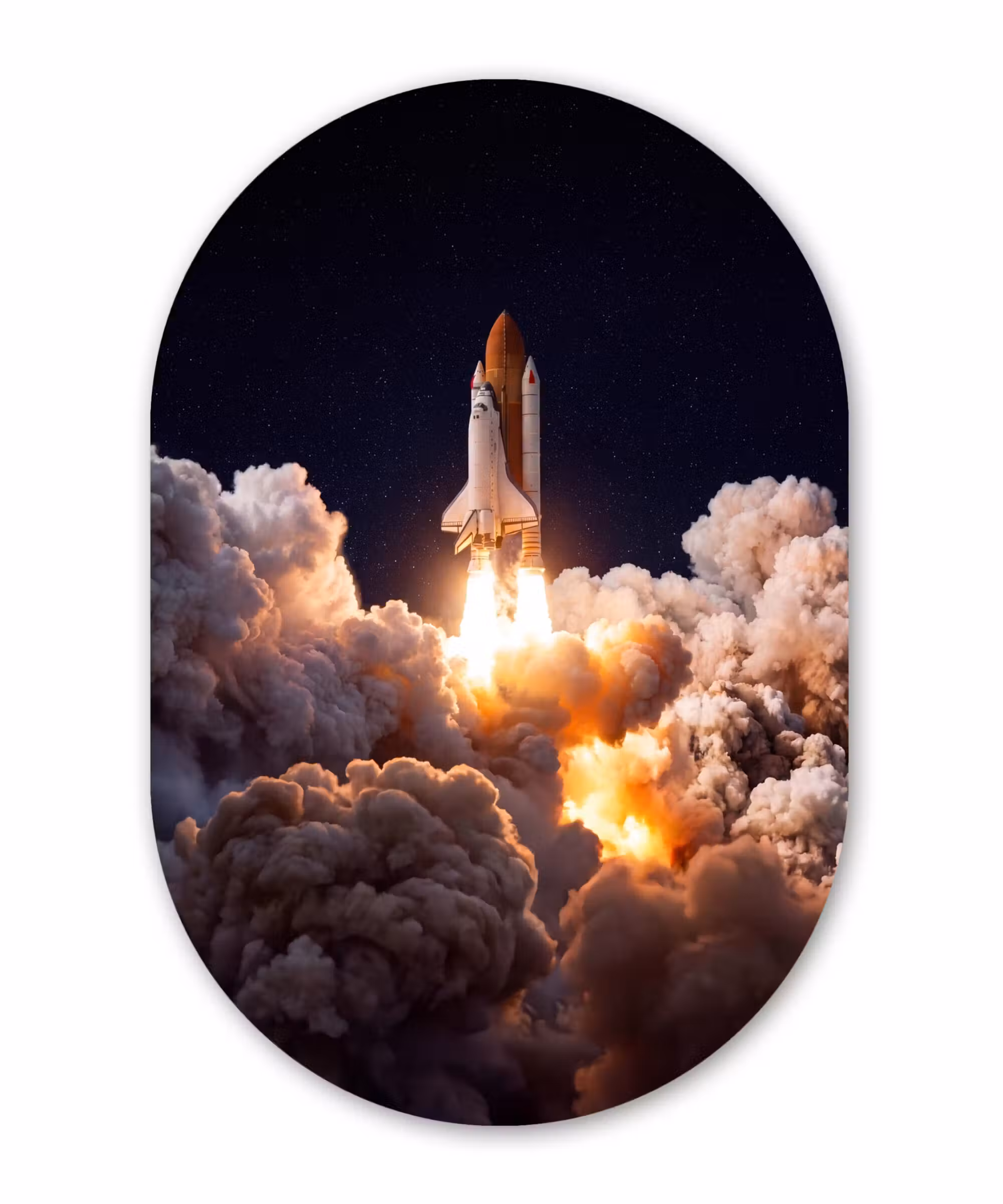 Alu-Dibond-Bild Oval - Raumfahrzeug – Start – Sterne