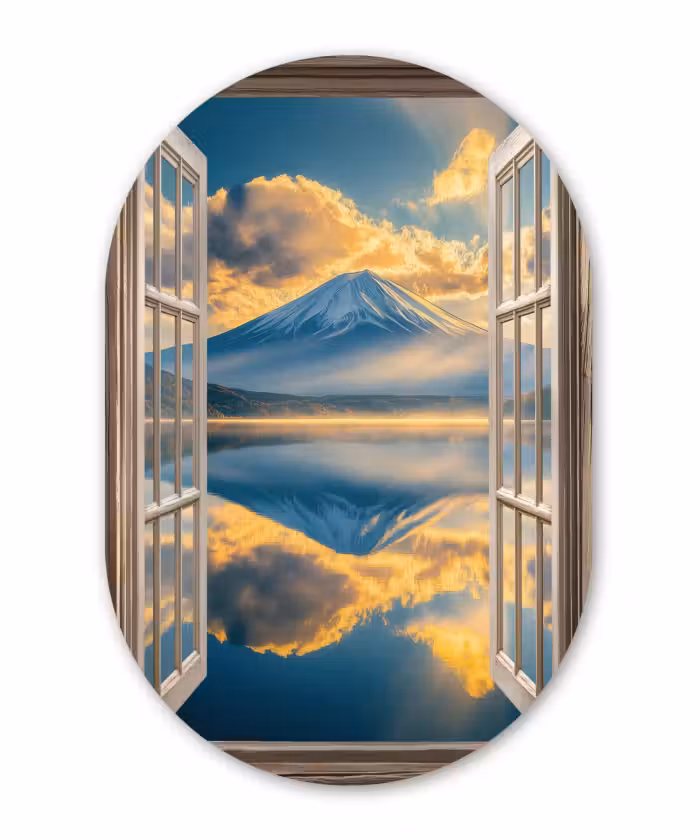 Glasbild Oval - Aussicht - Landschaft - Berge - Ansichten - Fenster