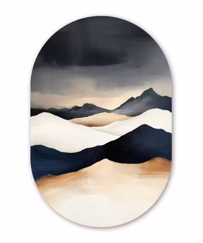 Glasbild Oval - Berge - Dunkelblau - Landschaft