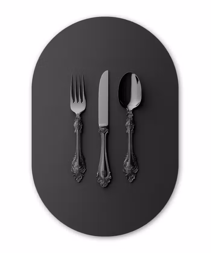 Glasbild Oval - Besteck - Schwarz