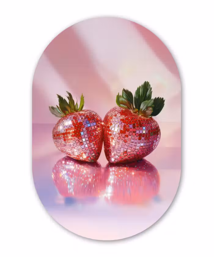 Glasbild Oval - Disco - Obst - Glitzer - Erdbeere