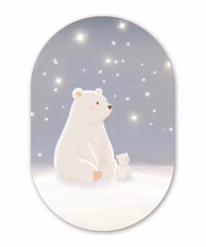 Glasbild Oval - Eisbär - Schnee - Sterne - Blau