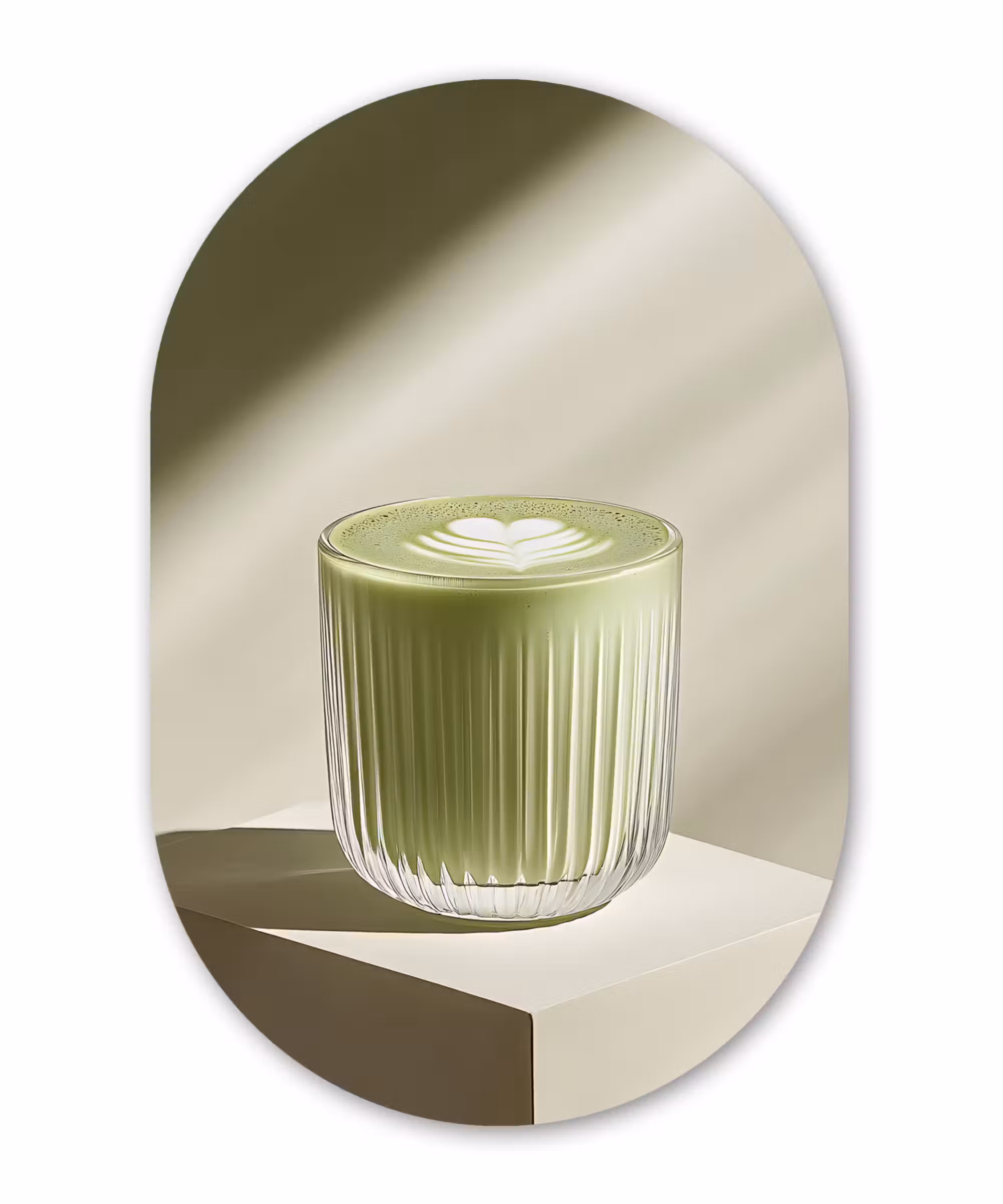 Glasbild Oval - Matcha - Glas - Grün - Minimalistisch