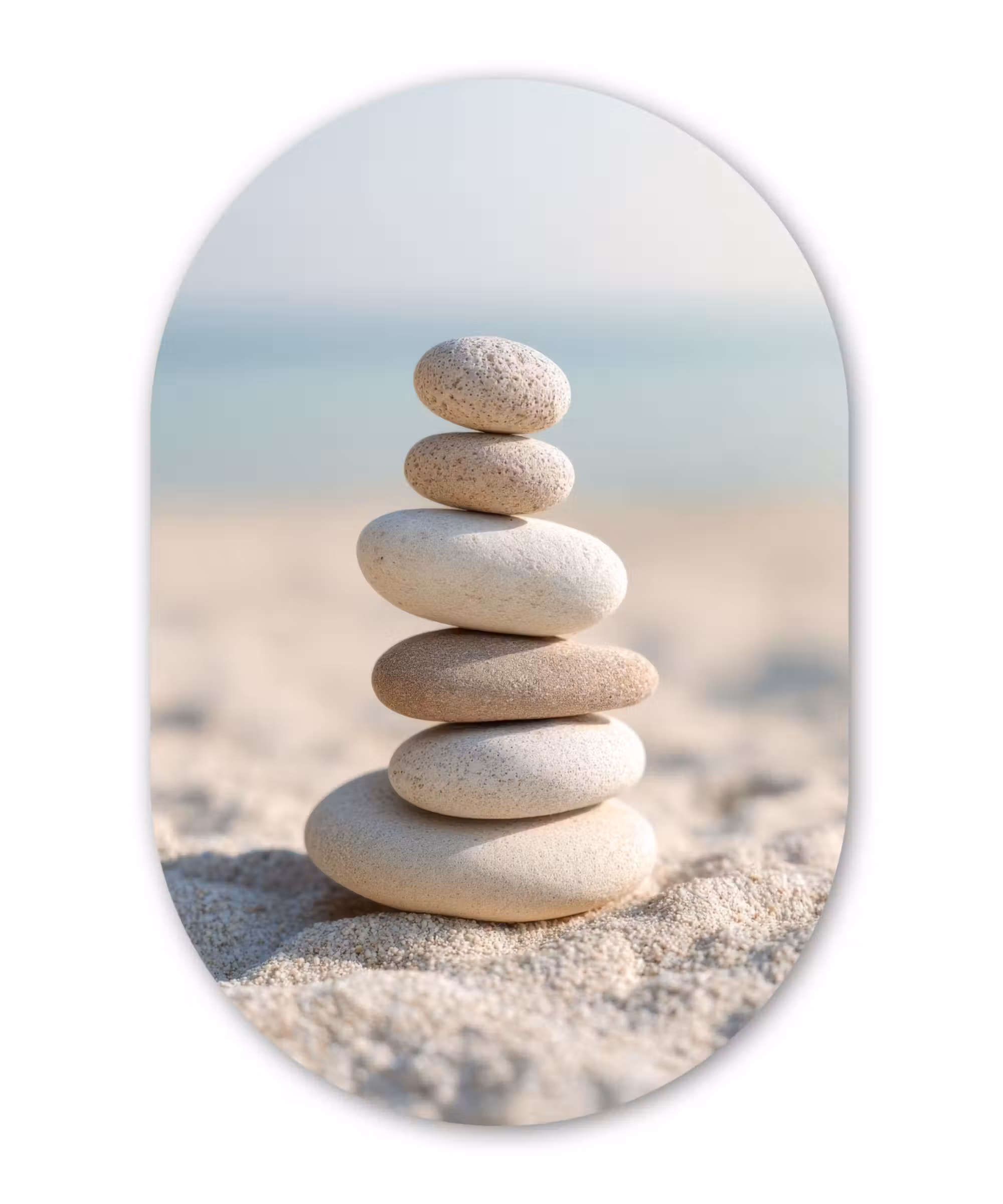 Glasbild Oval - Steine - Stapel - Sand - Meer