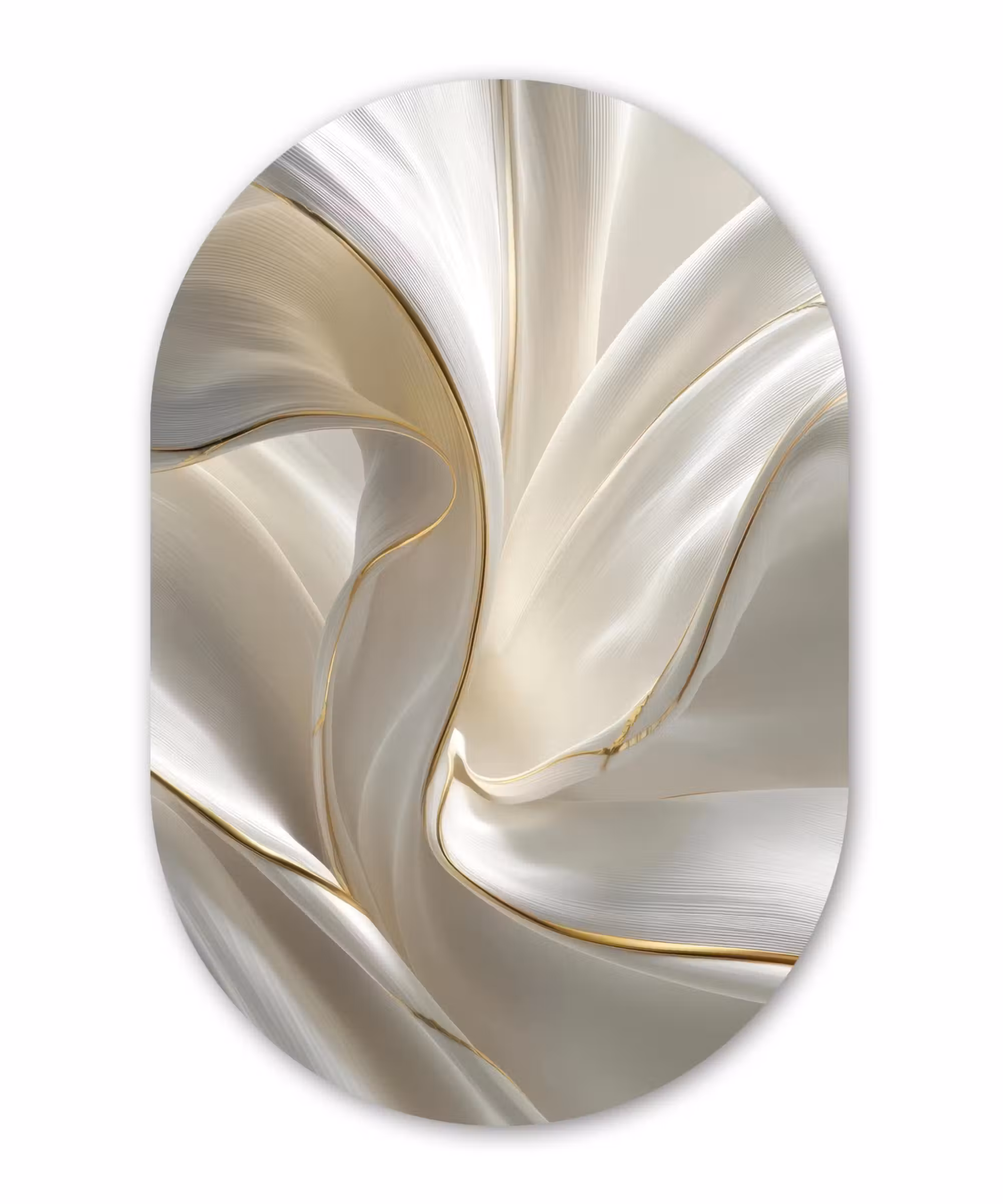 Glasbild Oval - Stoff - Plissee - Gold