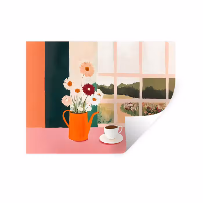 Wandtattoo – Blumen - Kaffee - Fenster
