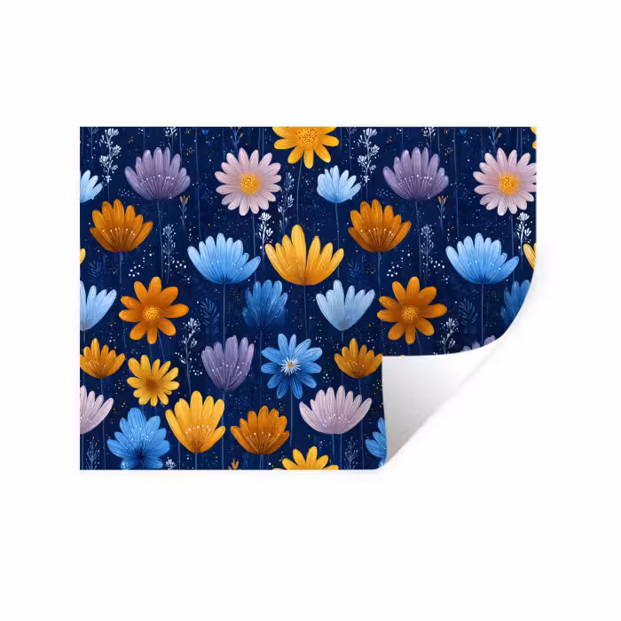 Wandtattoo – Blumen - Muster - Blau - Kontrast