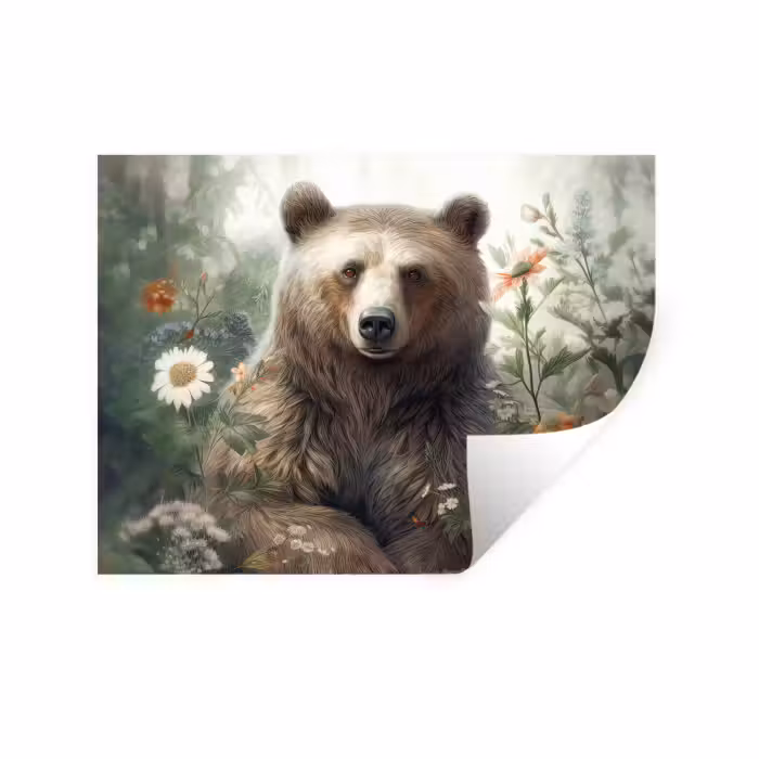 Wandtattoo – Braunbär - Wildtiere - Blumen - Pflanzen