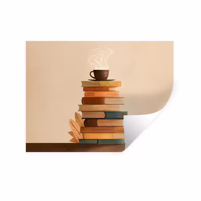 Wandtattoo – Bücher - Turm - Kaffee - Beige