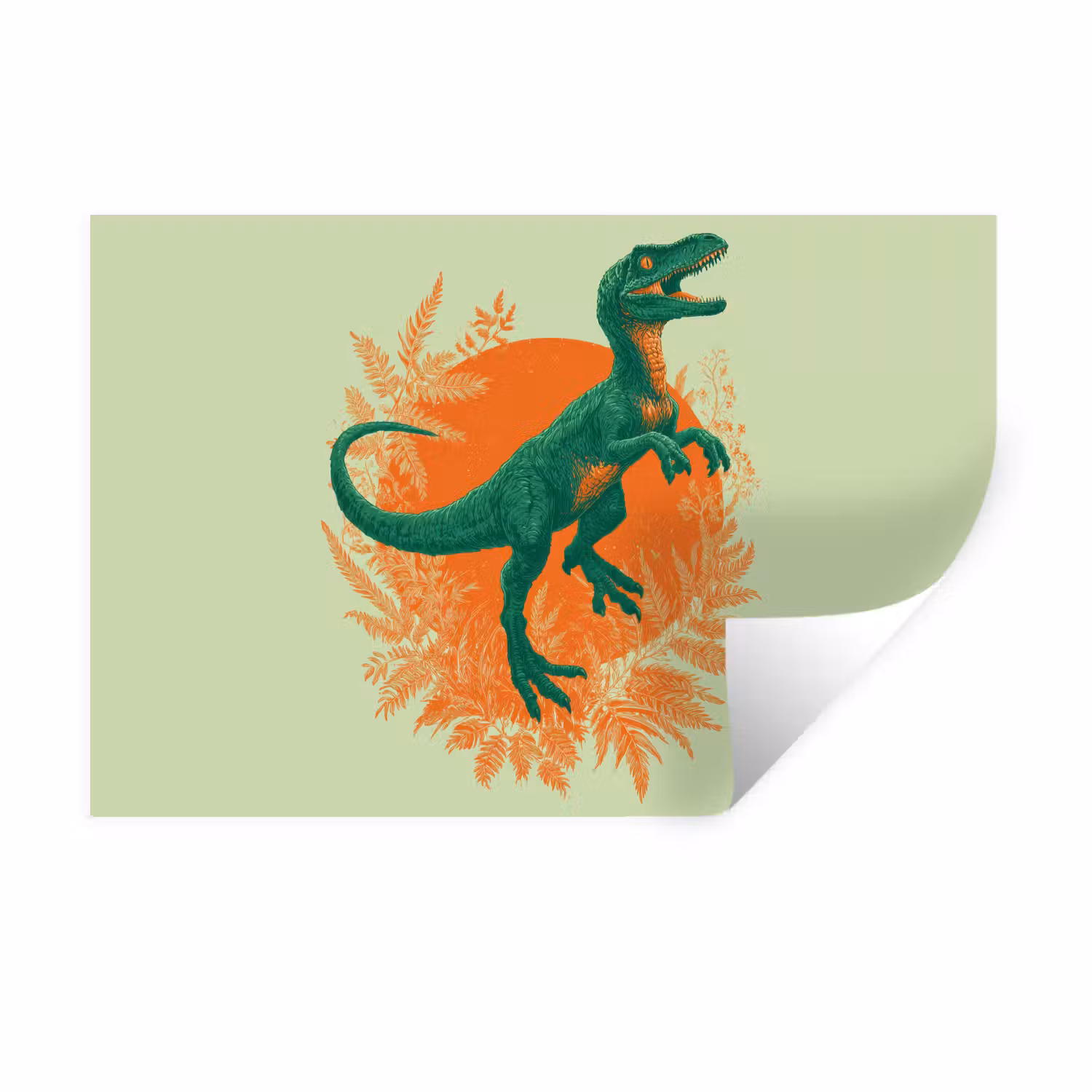 Wandtattoo – Dinosaurier - Grün - Pflanzen - Kreis