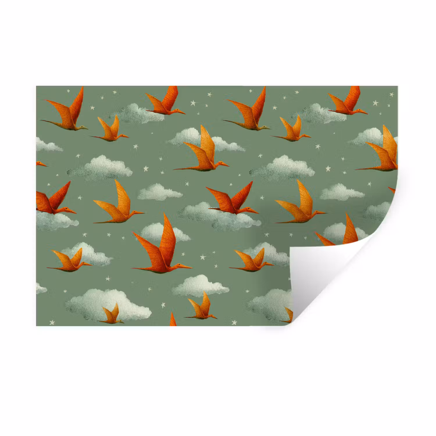 Wandtattoo – Dinosaurier - Wolken - Sterne - Orange