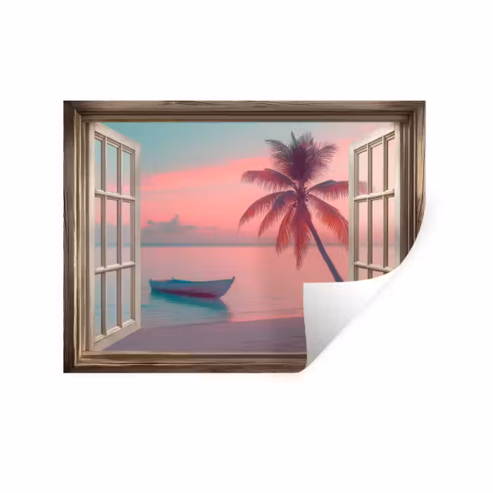 Wandtattoo – Durchblick - Strand - Palme - Tropisch