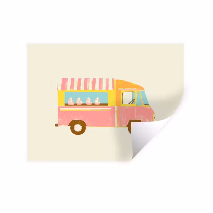 Wandtattoo – Eiscreme-Wagen - Retro - Softeis - Rosa