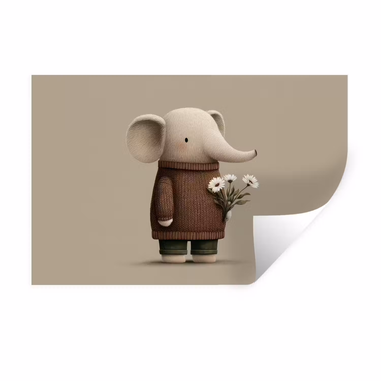 Wandtattoo – Elefant - Weiße Blumen - Kinderfreundlich
