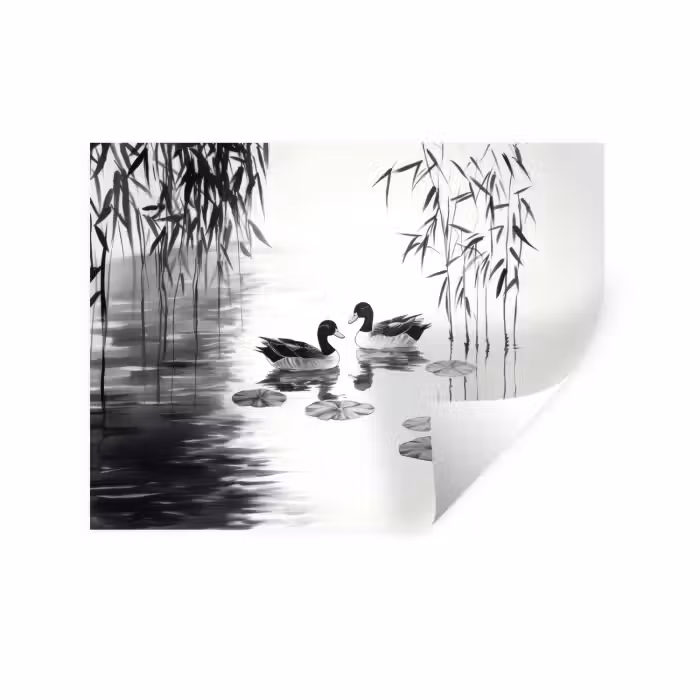 Wandtattoo – Enten - Seerosen - Schilf - Schwarz